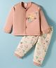 Mini Donuts Sinker Knit Full Sleeves Night Suit With Animal Print - Pink