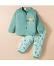 Mini Donuts Sinker Knit Full Sleeves Night Suit With Animal Print - Sea Green
