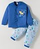 Mini Donuts Sinker Knit Full Sleeves Night Suit With Animal Print - Blue