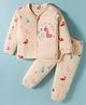 Mini Donuts Sinker Knit Full Sleeves Night Suit With Dino Print - Peach