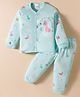 Mini Donuts Sinker Knit Full Sleeves Night Suit With Dino Print - Sea Green
