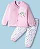 Mini Donuts Sinker Knit Full Sleeves Night Suit With Animal Print - Pink