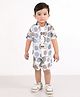 BAD BOYS Cotton Woven Half Sleeves Geometric Printed Shirt & Shorts With Inner Tee - Grey