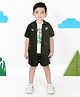 BAD BOYS Cotton Knit Half Sleeves Typography Designed Patch Detailed Shirt & Shorts With Inner Tee - Olive Green