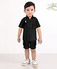 BAD BOYS Cotton Woven Half Sleeves Panda Patch Embroidered Shirt With Coordinating Shorts Set - Black