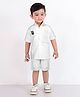 BAD BOYS Cotton Woven Half Sleeves Panda Patch Embroidered Shirt With Coordinating Shorts Set - White