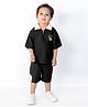 BAD BOYS Cotton Knit Half Sleeves Boy Printed & Textured Polo Tee With Coordinating Shorts Set - Black