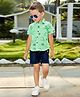 BAD BOYS Cotton Woven Half Sleeves Typography Printed Shirt With Mild Washed Shorts Set - Green