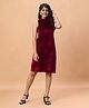 TeenTrums Velvet Woven Sleeveless Solid Dress - Wine