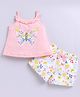Snuggly MONKEY Cotton Jersey Knit Sleeveless Floral & Butterflies Printed Sequins Embellished Coordinating Top & Shorts Set - Light Peach