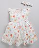Snuggly MONKEY Seersucker Woven Cap Sleeves Floral Printed Lace Detailed Tiered Dress With Headband - Off White