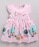 Snuggly MONKEY Cotton Jersey Frill Sleeves Pretty Girl Text Embroidered & Floral Printed Dress - Pink