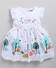 Snuggly MONKEY Cotton Jersey Frill Sleeves Pretty Girl Text Embroidered & Floral Printed Dress - White