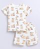 Snuggly Monkey 100% Cotton Knit Half Sleeves Dogs Printed Coordinating Night Suit Set - Cream