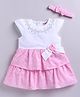 Snuggly MONKEY 100% Cotton Woven Cap Sleeves Hearts & Chikankari Embroidered Layered Dress With Headband - Pink