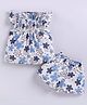 Snuggly MONKEY Cambric Woven Cap Sleeves Floral Printed Smocked Top & Coordinating Shorts Set - Off White & Blue