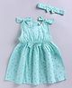 Snuggly MONKEY Poplin Woven Sleeveless Floral Printed Bow Applique Detailed Dress With Headband - Mint