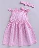 Snuggly MONKEY Poplin Woven Sleeveless Floral Printed Bow Applique Detailed Dress With Headband - Pink