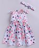 Snuggly MONKEY Poplin Woven Sleeveless Floral Printed Dress & Headband - White & Sea Green