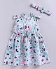 Snuggly MONKEY Poplin Woven Sleeveless Floral Printed Dress & Headband - White & Sea Green