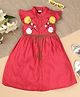 Ishki Pushki Cotton Woven Half Sleeves Floral Embroidered Shirt Dress With Belt - Coral