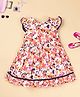 ishki pushki Rayon Woven Frill Sleeves Floral Printed Flared Dress - Peach
