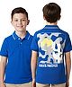 Arias Cotton Knit Half Sleeves Polo T-Shirt With Radiate Positivity Text Print at the Back - Blue