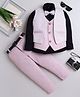 Fourfolds Cotton Blend Woven Chevron Printed 3 Piece Party Suit With Bow Set - Pink