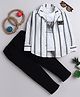 Fourfolds Cotton Blend Woven Full Sleeves Chevron Crochet Shirt & Pant With Tee Set - Black