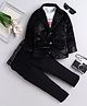 Fourfolds Velvet Woven Full Sleeves Hope Text Printed Tee & Pant With Foil Striped Blazer Set - Black
