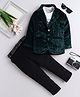 Fourfolds Velvet Woven Full Sleeves Hope Text Printed Tee & Pant With Foil Striped Blazer Set - Green