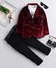Fourfolds Velvet Woven Full Sleeves Hope Text Printed Tee & Pant With Foil Striped Blazer Set - Red