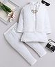 Fourfolds Cotton Woven Full Sleeves Solid Kurta & Pyjama With Textured Jacket Set - White