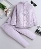 Fourfolds Woven Full Sleeves Floral Embroidered Sequins Embellished Jodhpuri & Trousers Set - Lavender