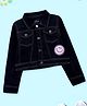 Kiddopanti Denim Woven Full Sleeves Smiley Patch Embroidered & Sequins Embellished Crop Jacket - Black