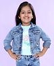 Kiddopanti Denim Woven Full Sleeves Cherry Blossom Embroidered Hello Japan Text Patch Detailed Jacket - Light Blue