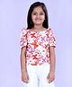 Kiddopanti Georgette Woven Half Puffed Sleeves Butterfly Printed Top - Cream
