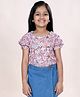 Kiddopanti Rayon Woven Half Puffed Sleeves Floral Printed Top - White & Orange