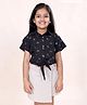 Kiddopanti Woven Half Sleeves Leaves Embroidered Shirt - Black