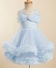 Bluebell Net Woven Sleeveless Party Frock With Bow Applique - Light Blue