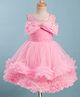 Bluebell Net Woven Sleeveless Party Frock With Bow Applique - Pink