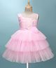 Bluebell Net Woven Sleeveless Layered Party Dress with Sequin & Floral Applique - Pink
