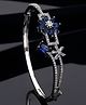 Zeneme Rhodium Plated Silver Toned Floral& Square AD Studded Cuff Bracelet - 13 g