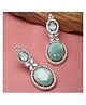 Zeneme Rhodium Plated Silver Toned Oval AD Studded Floral Earrings- 12 g