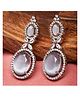 Zeneme Rhodium Plated Silver Toned Oval AD Studded Floral Earrings- 12 g