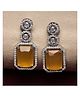 Zeneme Rhodium Plated Silver Toned Rectangular AD Studded Drop Earrings- 13 g