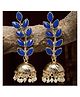 Zeneme Gold Plated Leaf Motif CZ Studded Jhumka Earrings- 20 g
