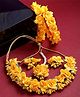 Zeneme Gold Plated Floral Haldi Jewellery Set With Matching Maang Tikka Earrings & Bangles- 59 g