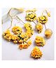 Zeneme Gold Plated Floral Haldi Jewellery Set With Matching Maang Tikka Earrings & Hathphool-59 g