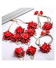 Zeneme Gold Plated Floral Haldi Jewellery Set With Matching Maang Tikka Earrings & Bracelet-99 g